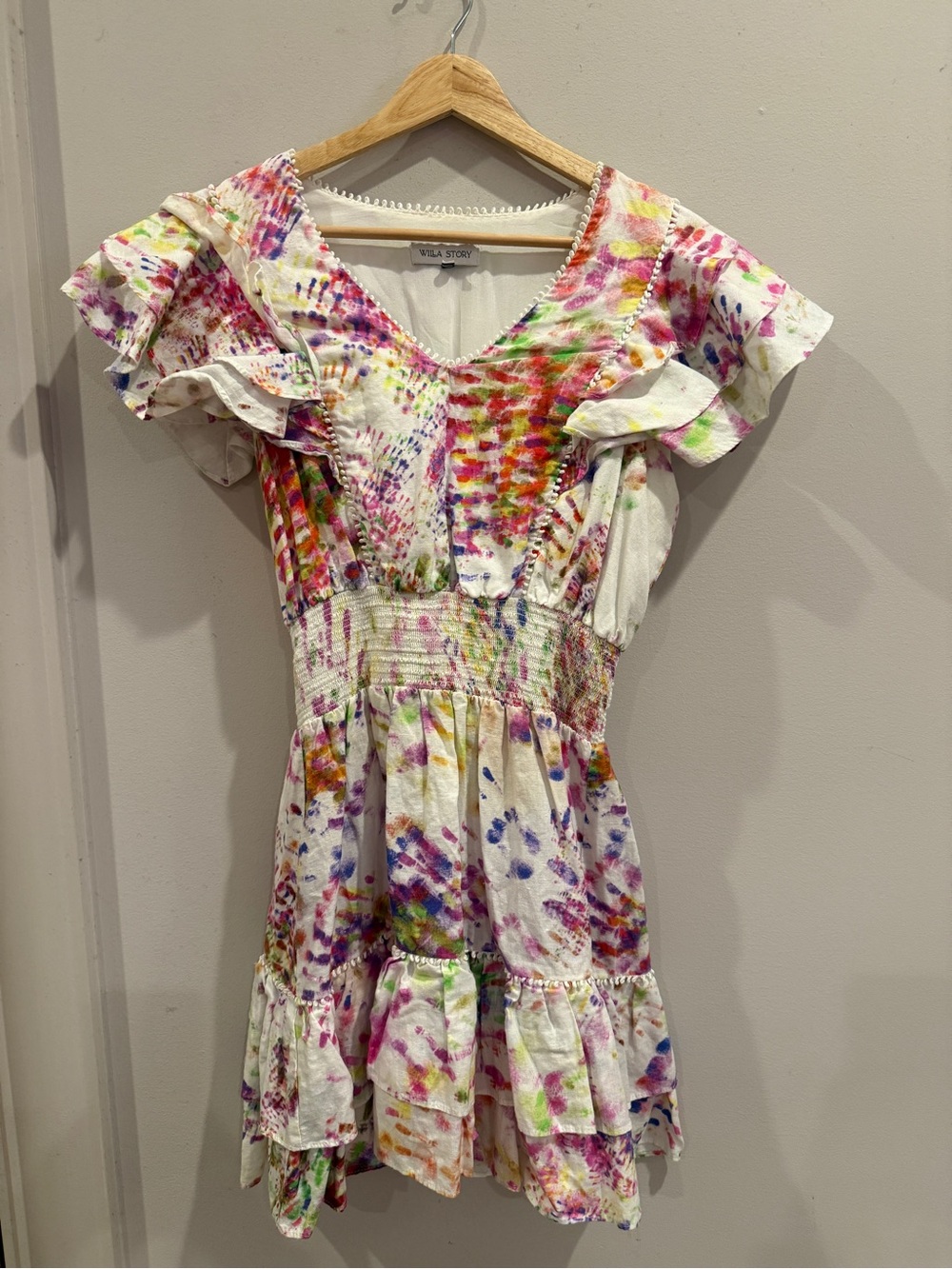Willa Story Multicolor Ruffle Sleeve Smocked Waist Dress Size Medium